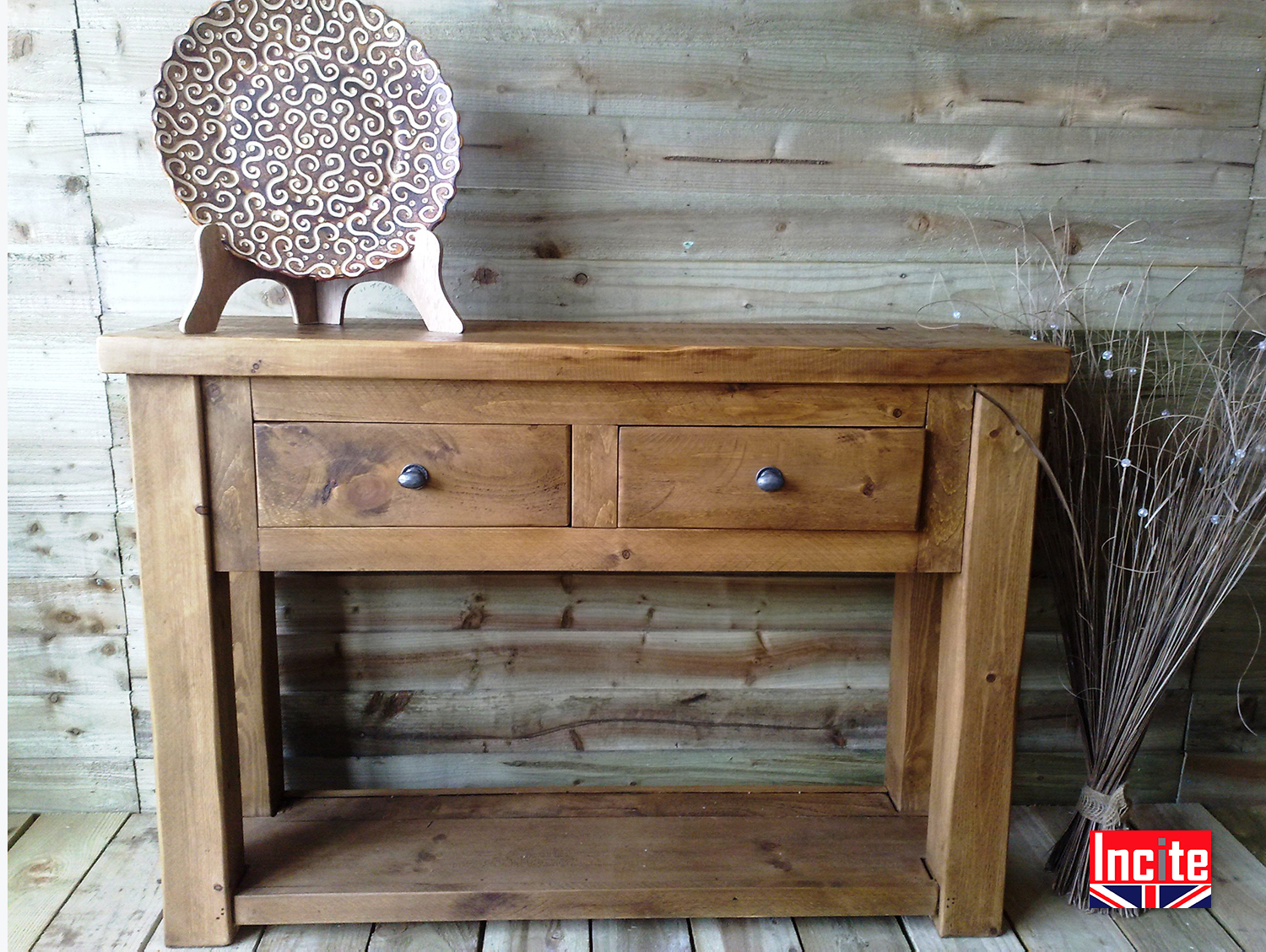 Rustic pine store console table